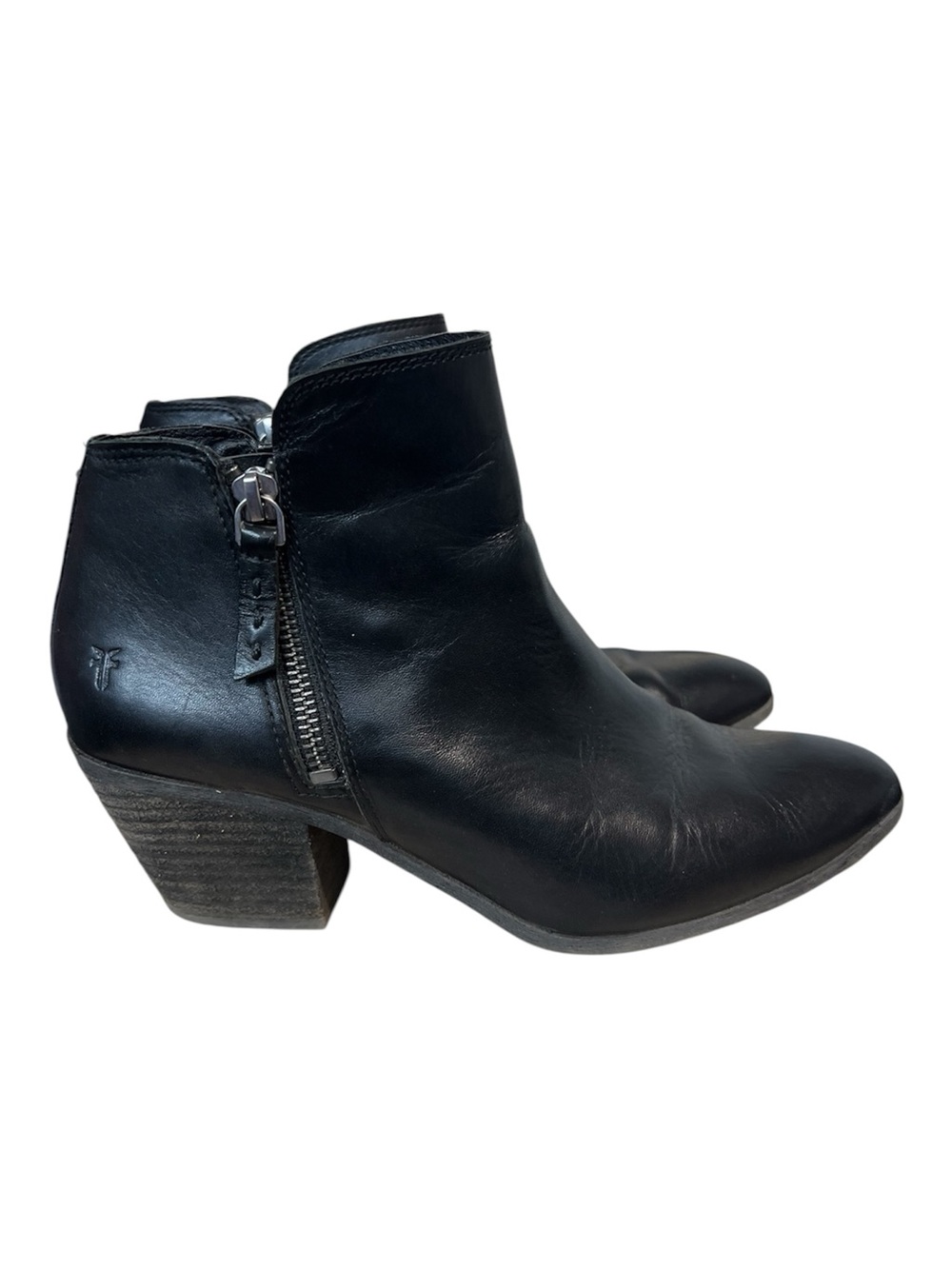 Frye Judith Black Leather Double Zip Ankle Booties Size 7 Boho Western Bohochic